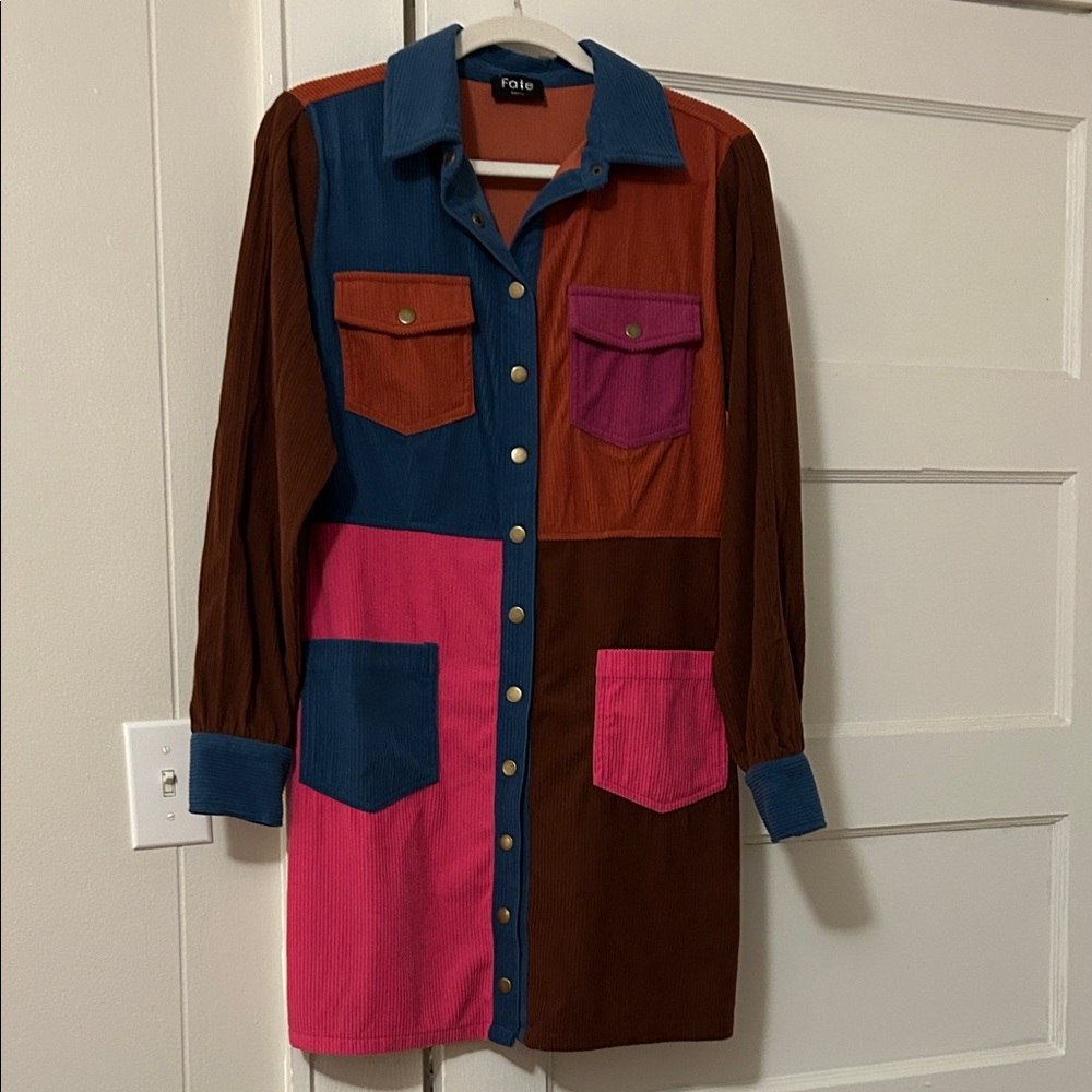 Fate Blue and Orange corduroy Ribbed Top
